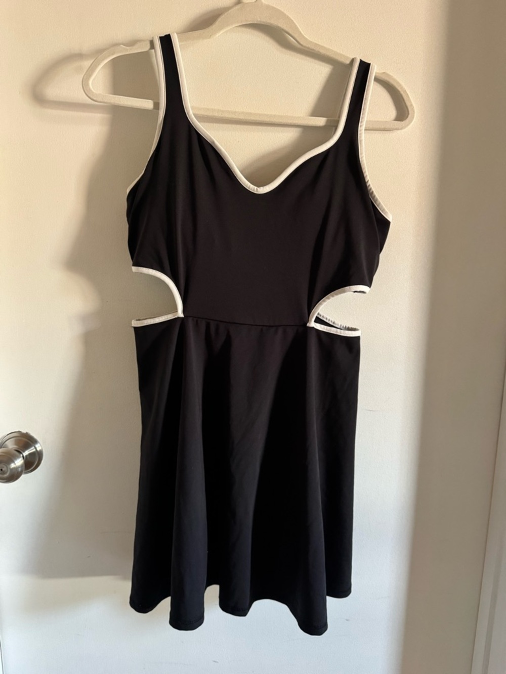 Black Cutout Tennis Dress with White Trim